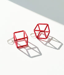 GEOMETRIA VETRO CUBO 2 Red Earrings