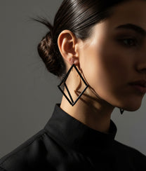 GEOMETRIA VETRO CUBO 3 Black Earrings