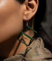 GEOMETRIA VETRO CUBO 3 Emerald Earrings