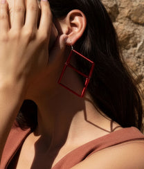 GEOMETRIA VETRO CUBO 3 Red Earrings