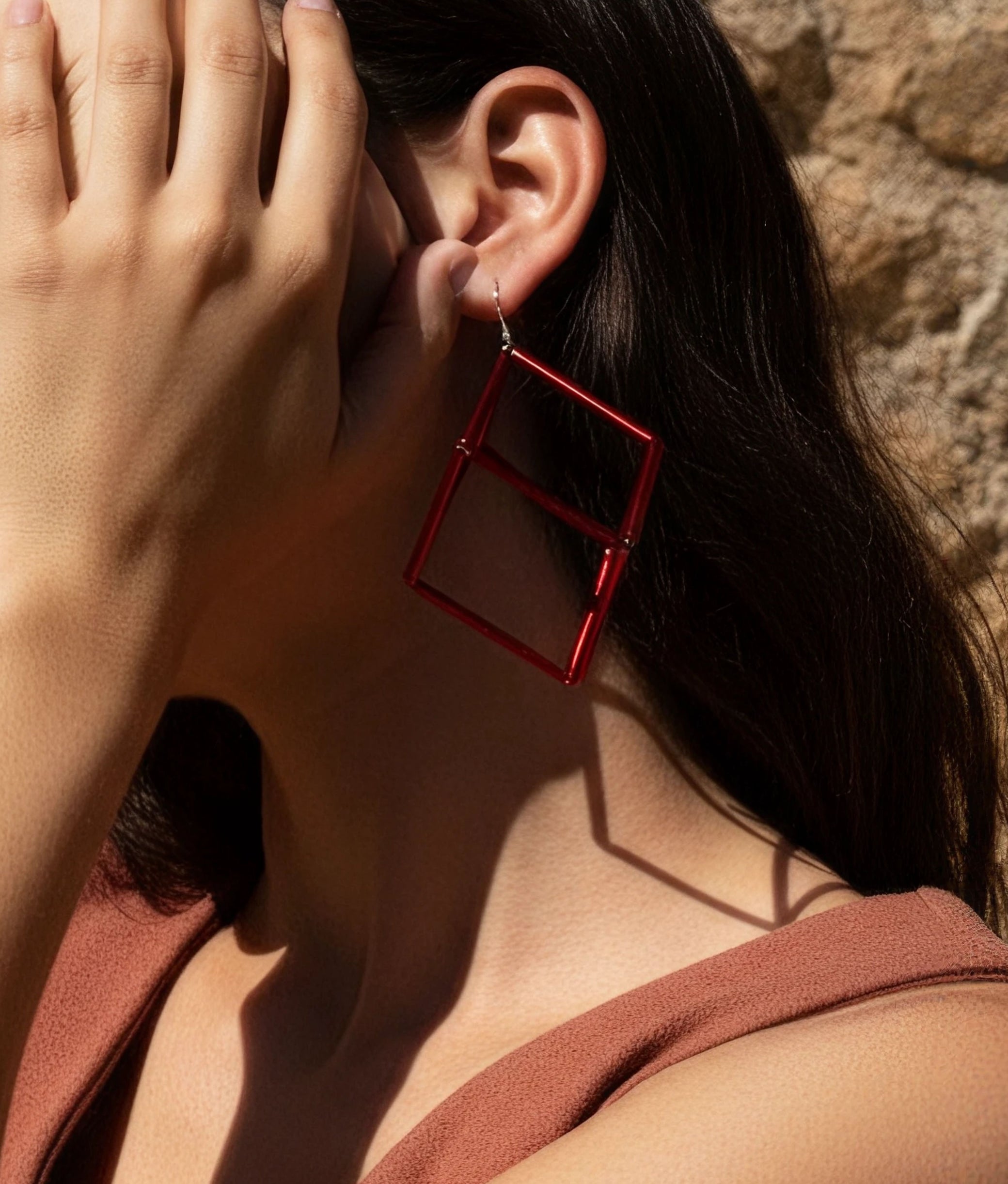 GEOMETRIA VETRO CUBO 3 Red Earrings