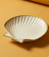 Off White Stoneware Sea Shell Tray Small