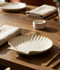 Off White Stoneware Sea Shell Tray Small
