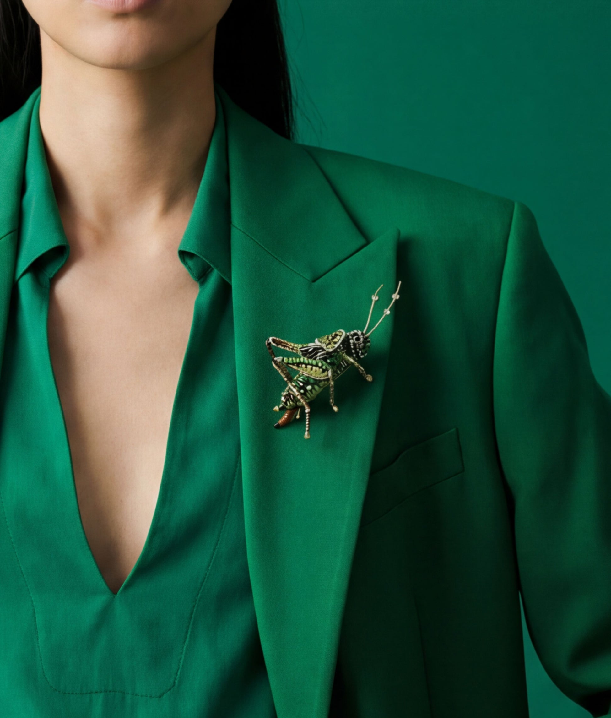 Two Stripped Grasshopper Brooch