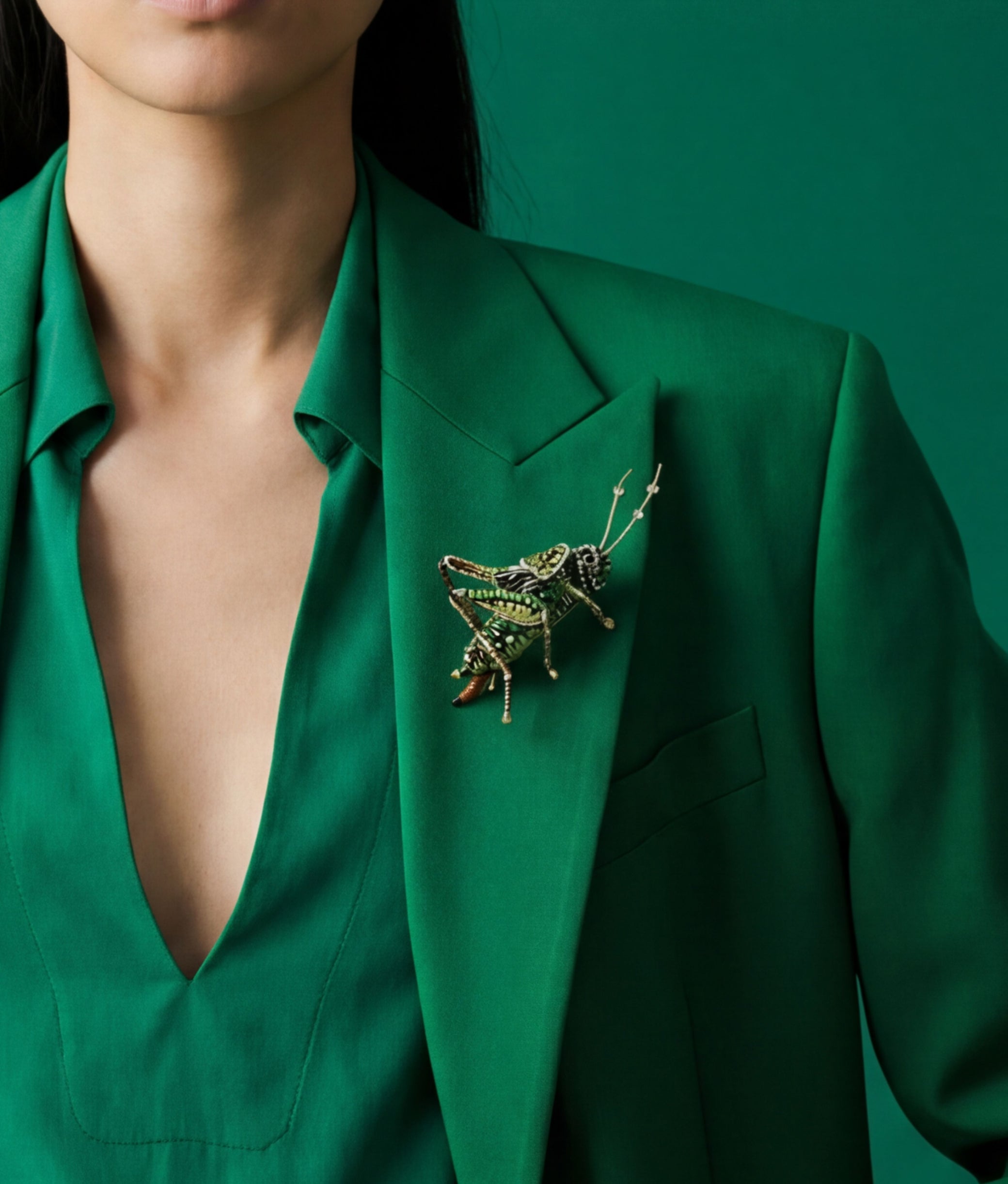 Two Stripped Grasshopper Brooch