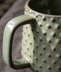 Green Brown Stoneware Mug w/ Dots