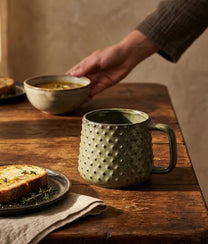 Green Brown Stoneware Mug w/ Dots