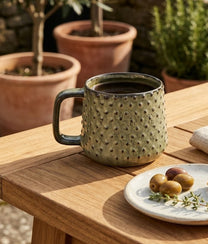 Green Brown Stoneware Mug w/ Dots