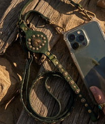 Mobile Shoulder Strap With Studs In Green Bottle
