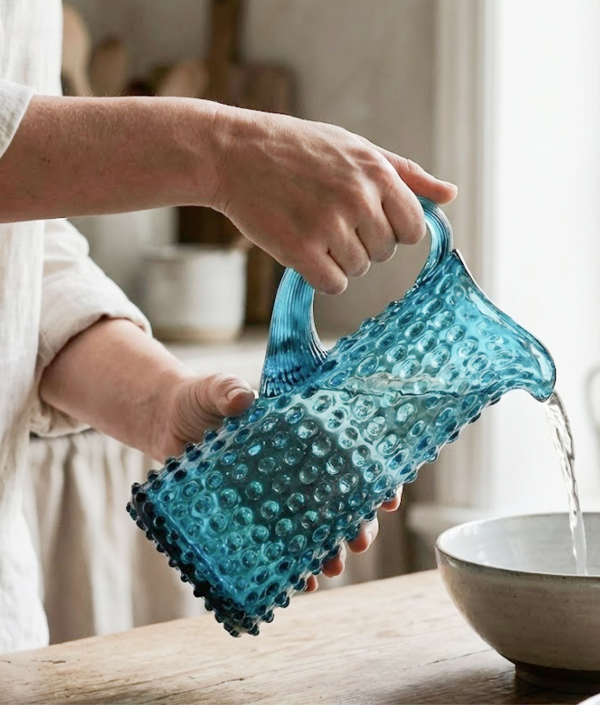 Aquamarine Hobnail Jug Tall