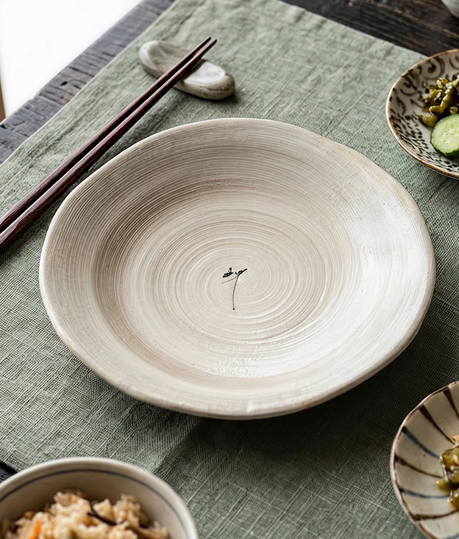 Green Flower L Ivory Mist Plate