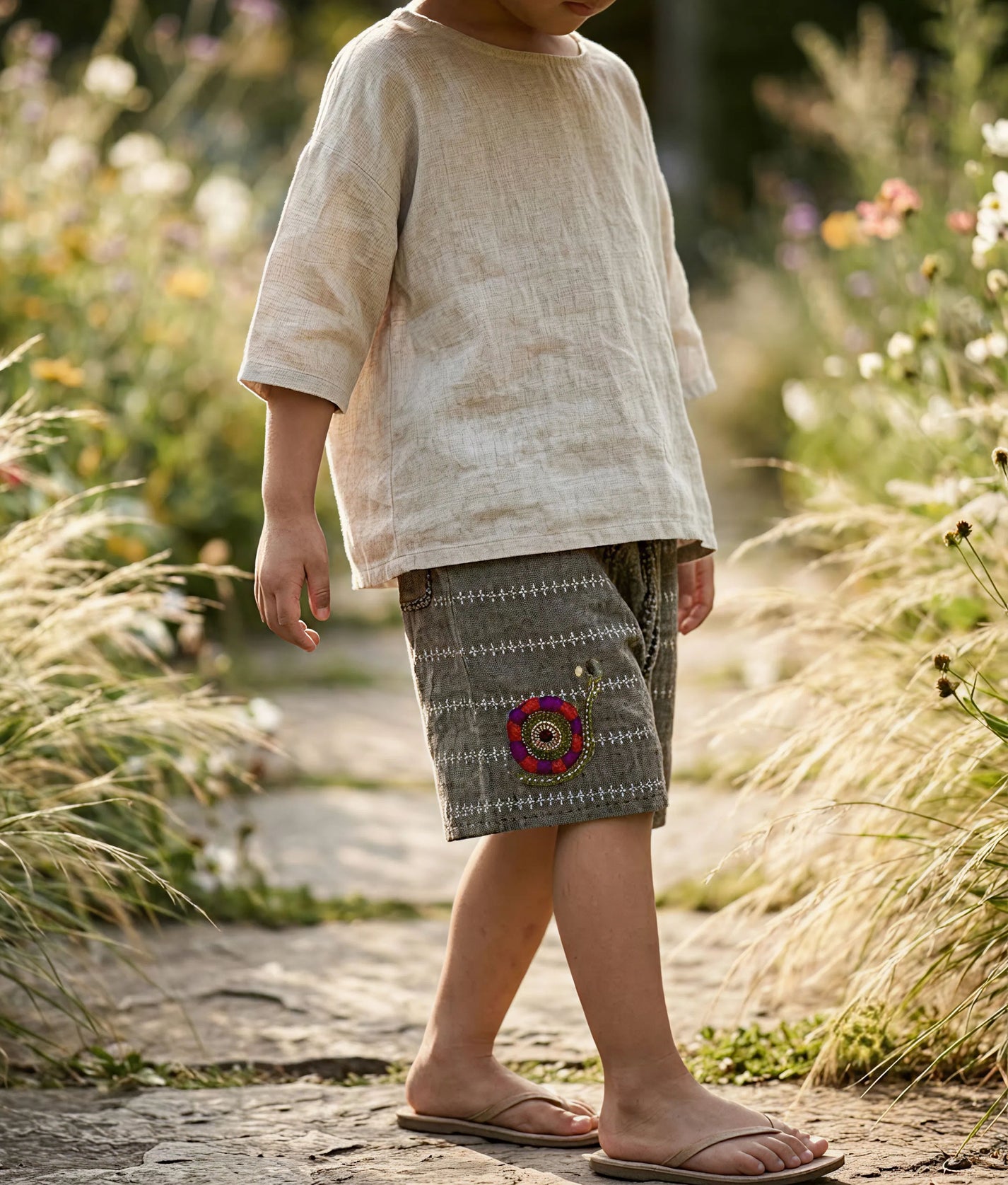 Little Snail Cross Grey Shorts
