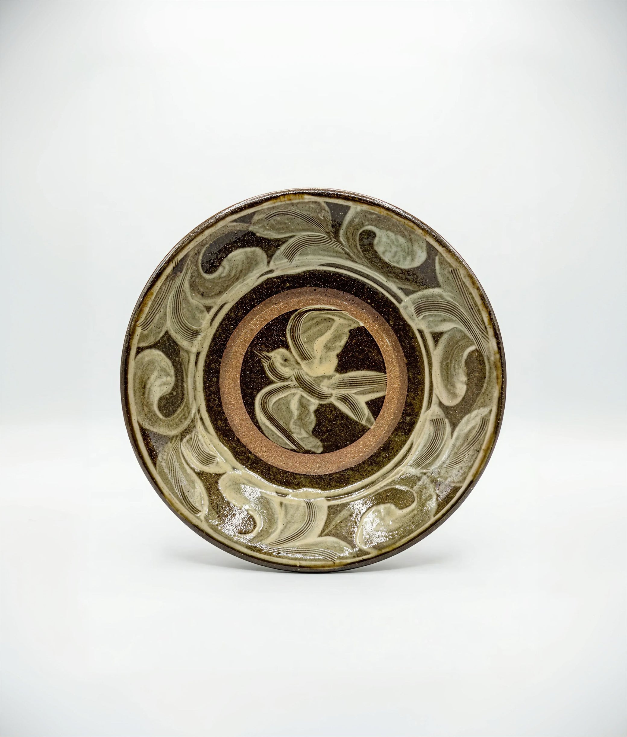 Midnight Swirl Bird Plate Brown