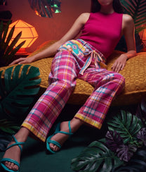 White and Pink Mushroom Madras Pants
