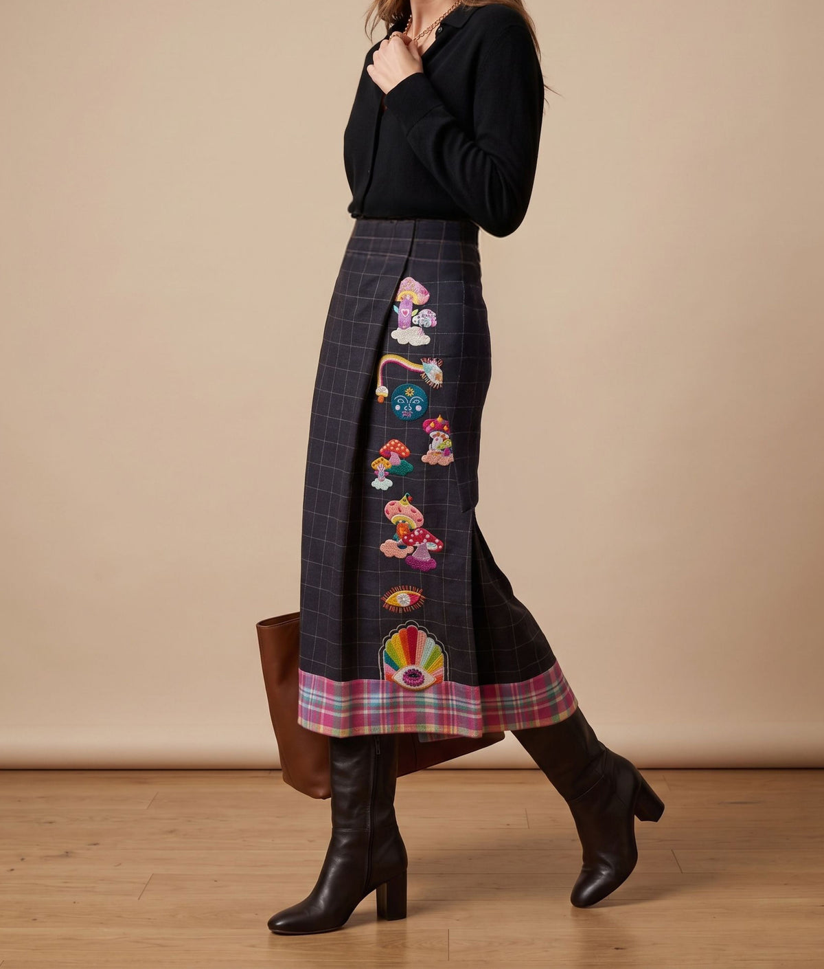 Mushroom Mania Pareo Black Skirt