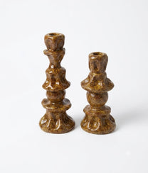 Mustard Stoneware Candle Holders Set of 2
