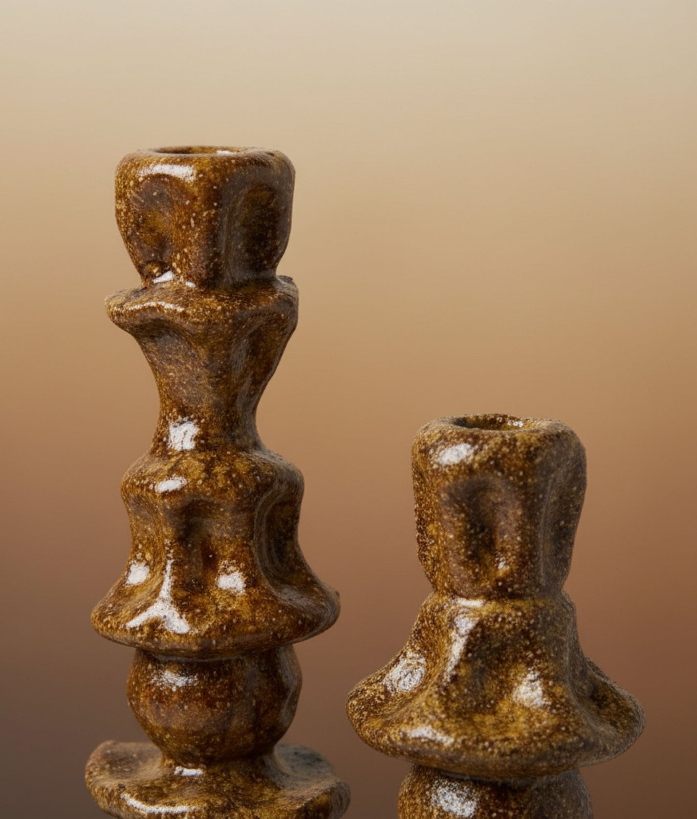 Mustard Stoneware Candle Holders Set of 2