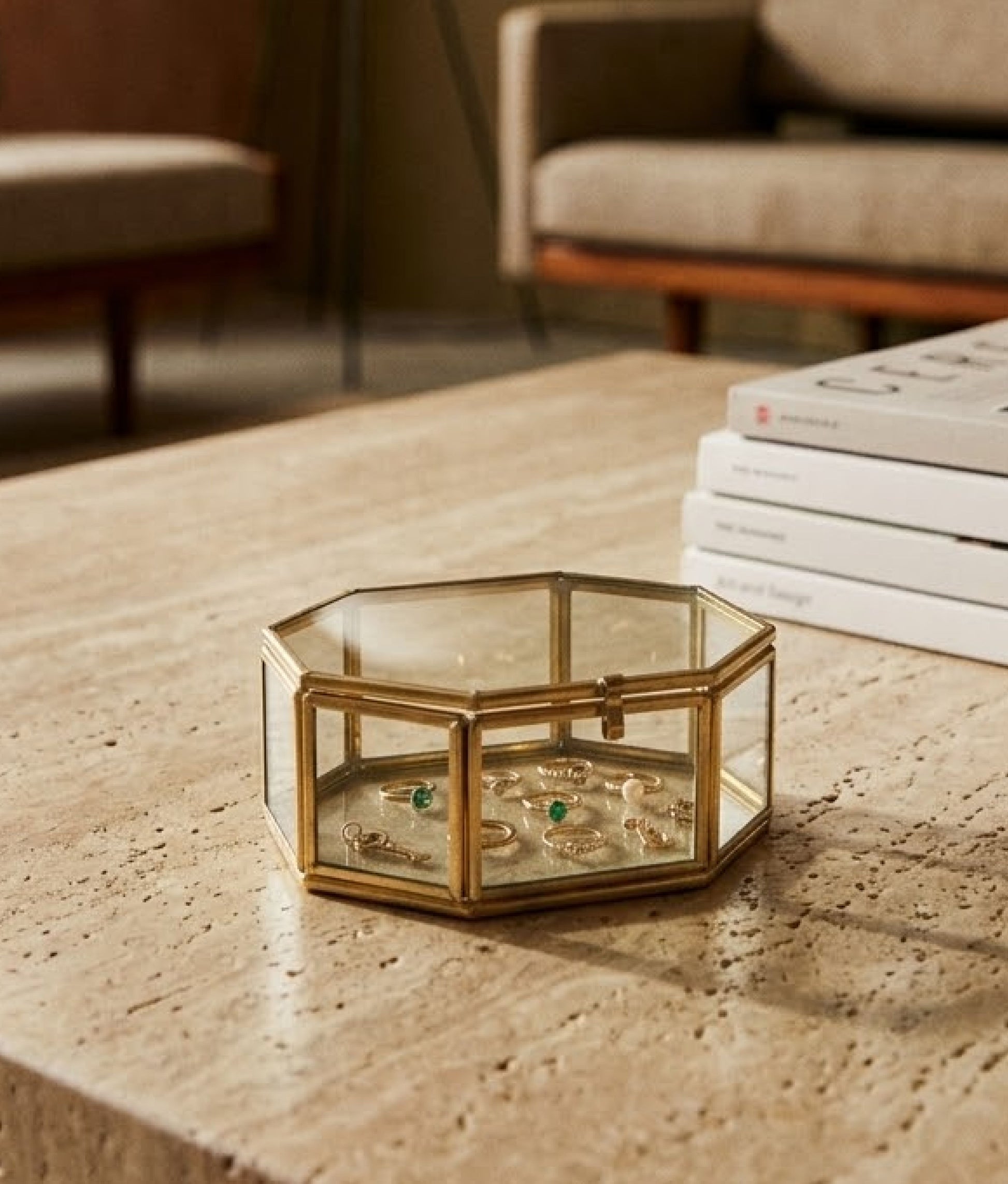 Brass Octagonal Glass Box