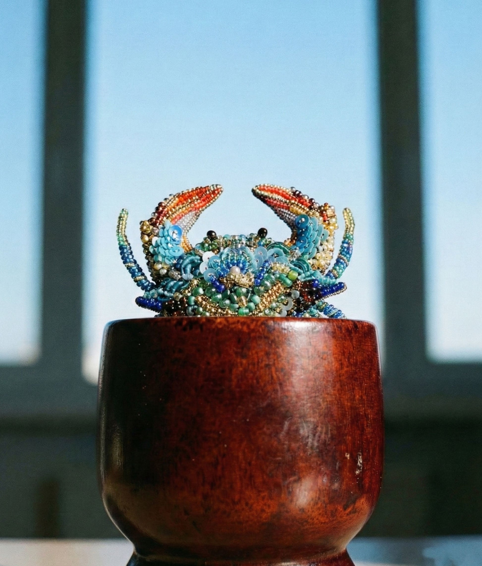Ornate Blue Crab Brooch