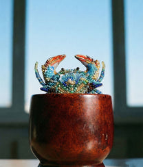 Ornate Blue Crab Brooch