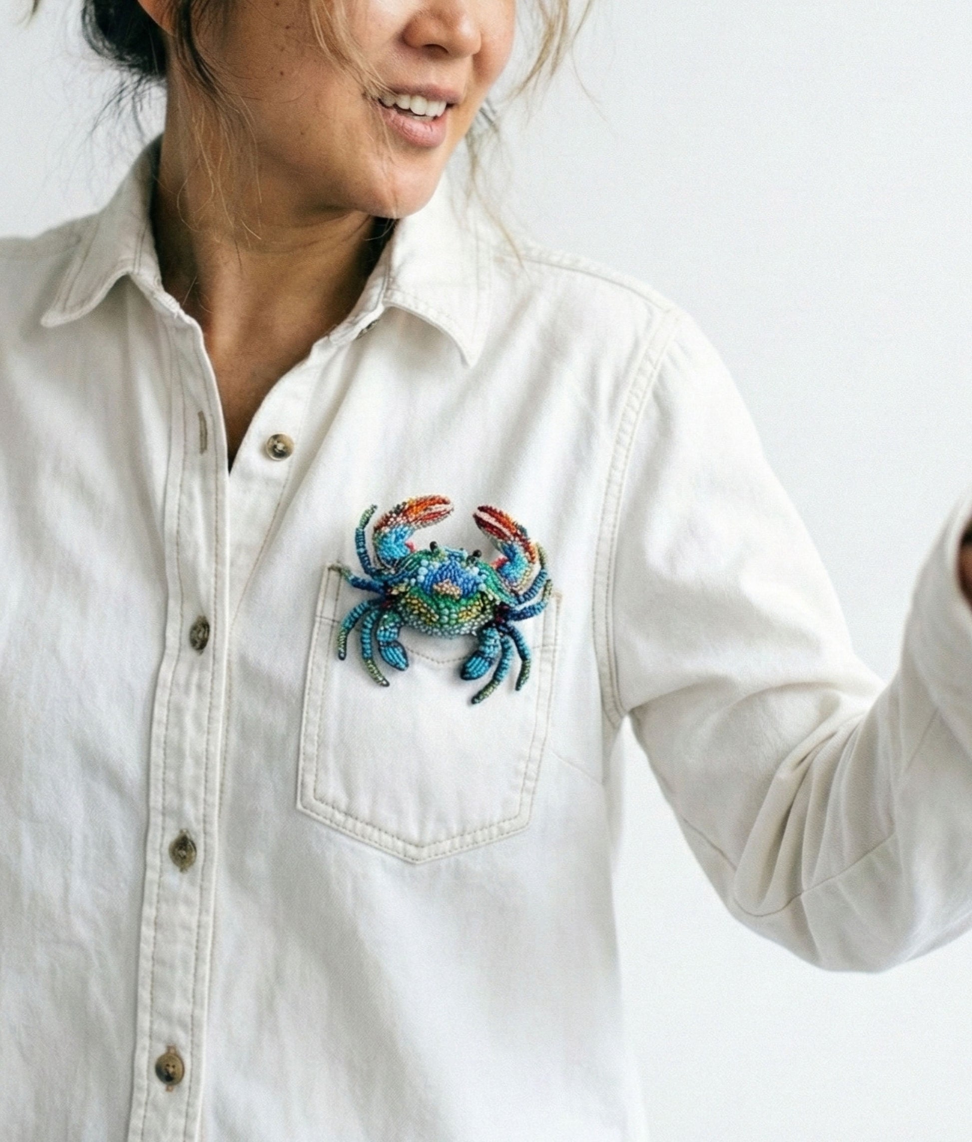 Ornate Blue Crab Brooch