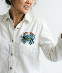 Ornate Blue Crab Brooch