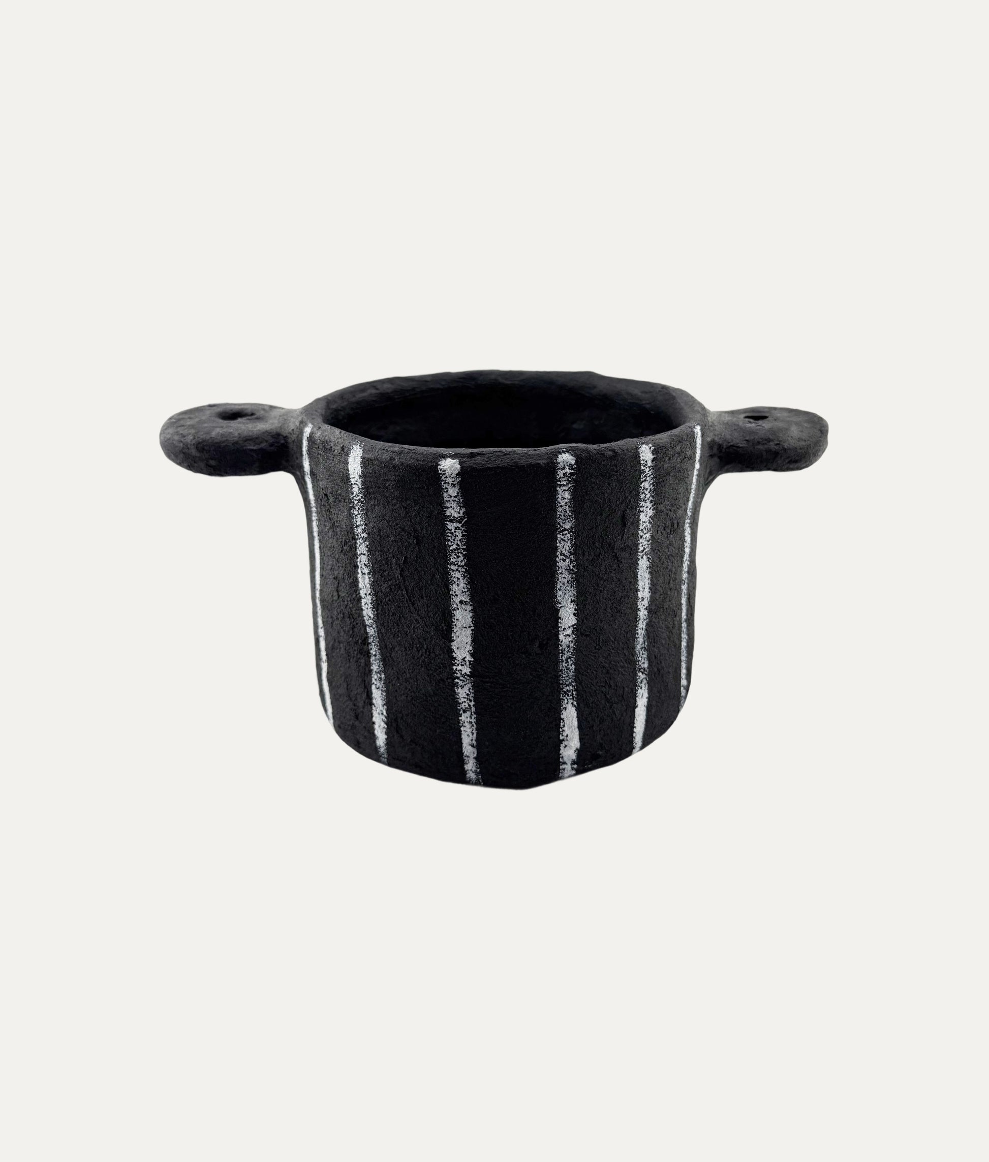 Papier Mâché Black Stripes Pot