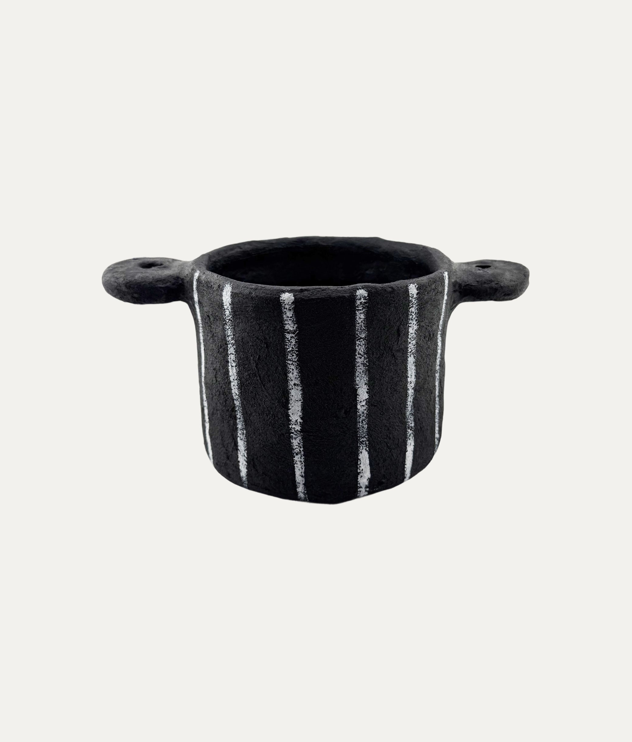 Papier Mâché Black Stripes Pot