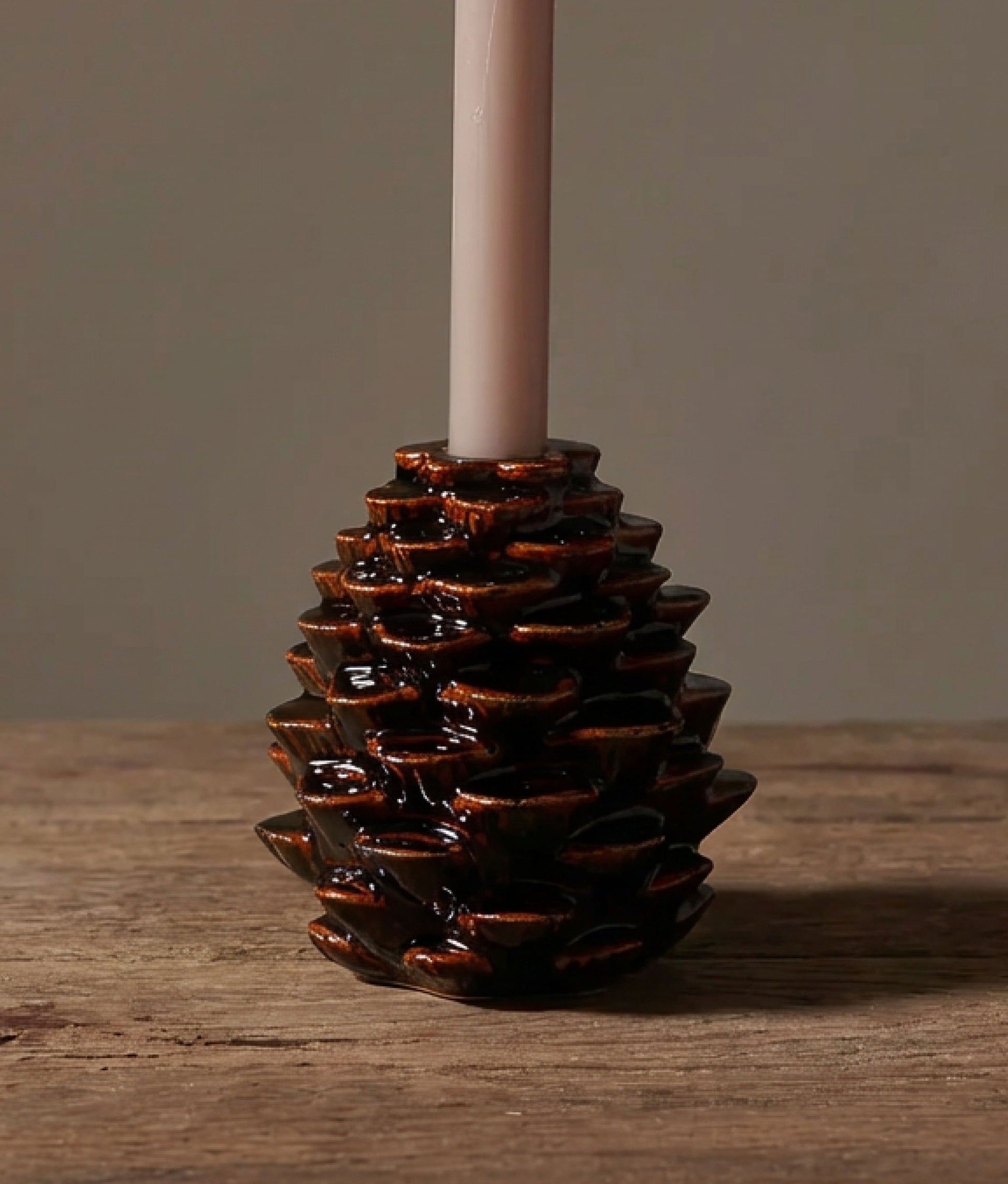 Stoneware Pinecone Candlestick Holder