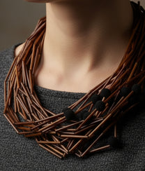 PON PON GLASS Bronze Black Dots Necklace S