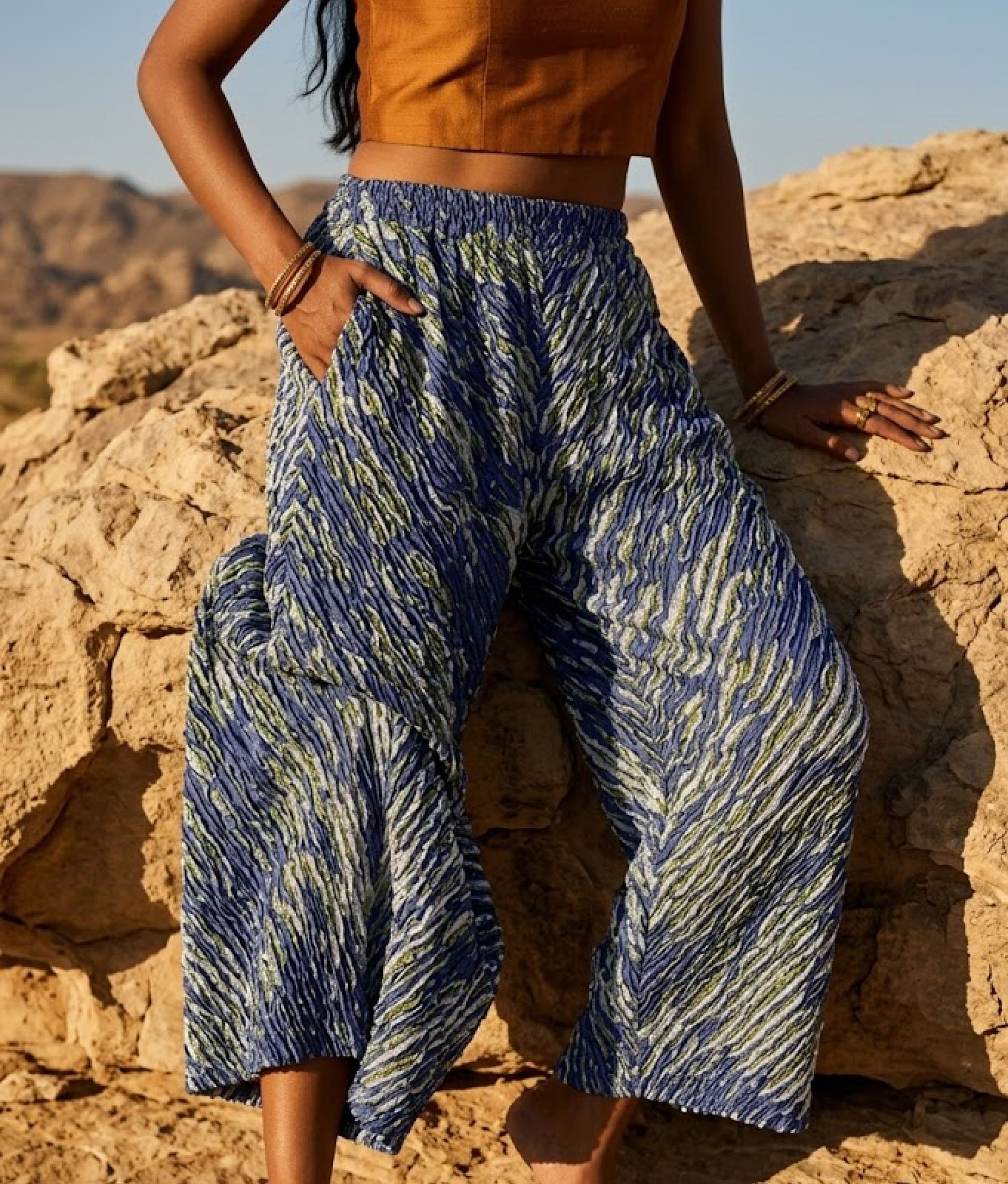 Multi Blue Pushkar Pants