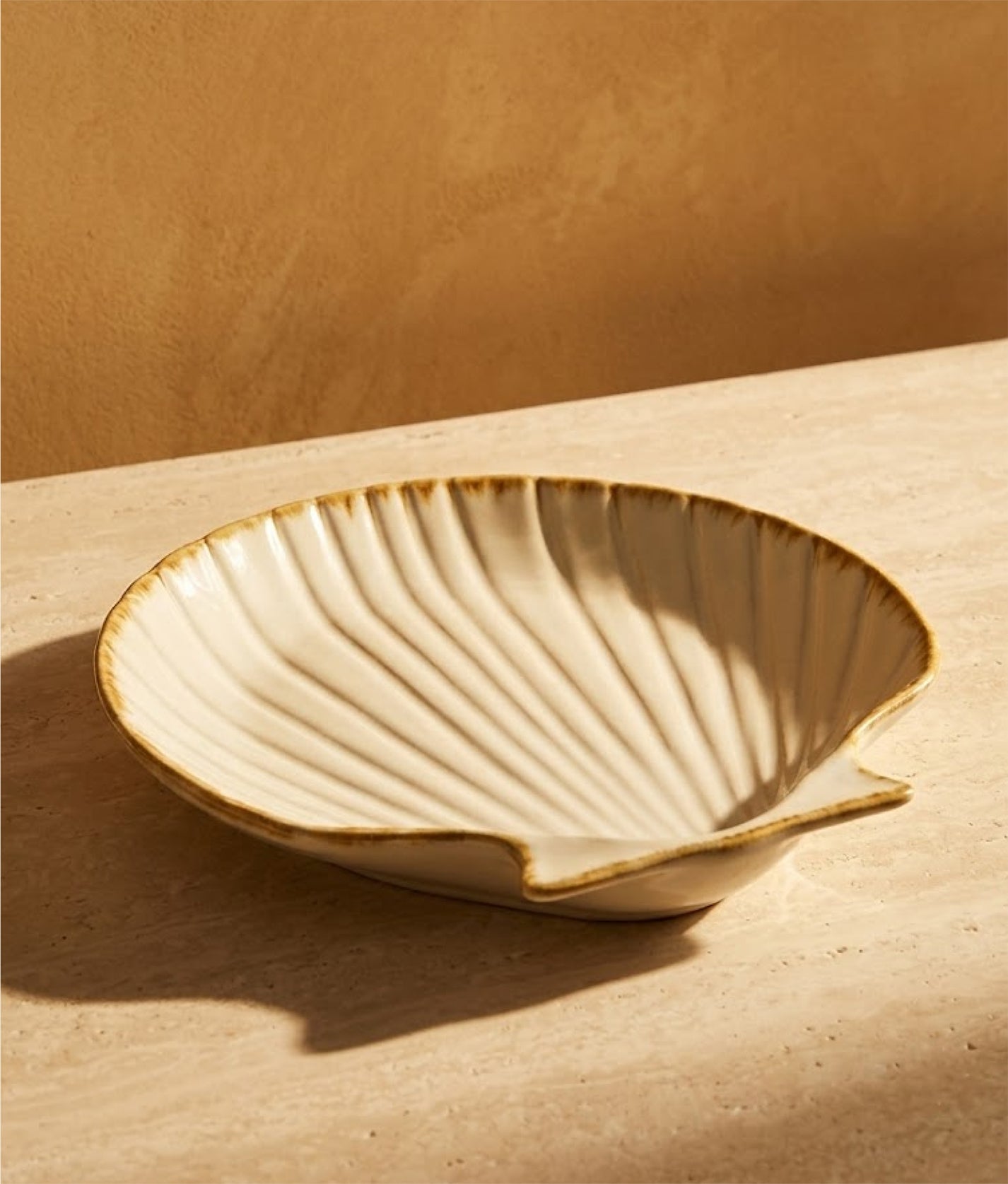 Off White Stoneware Sea Shell Tray Medium