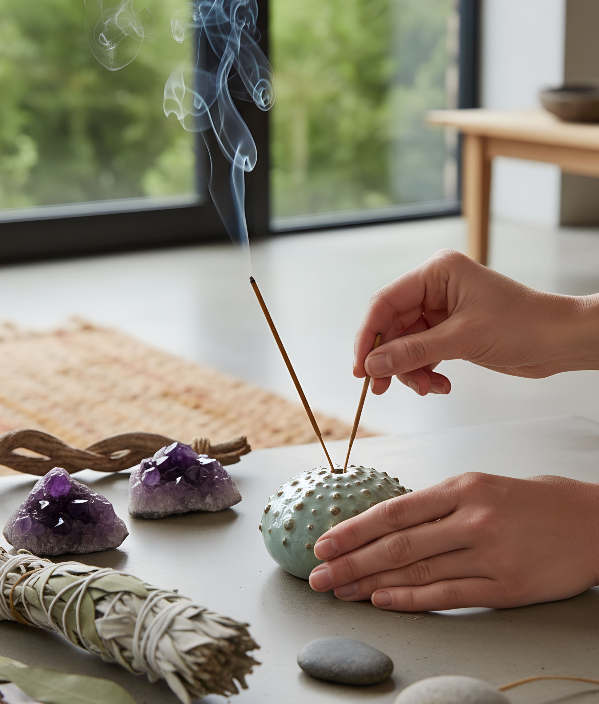 Sea Urchin Incense Holder Blue