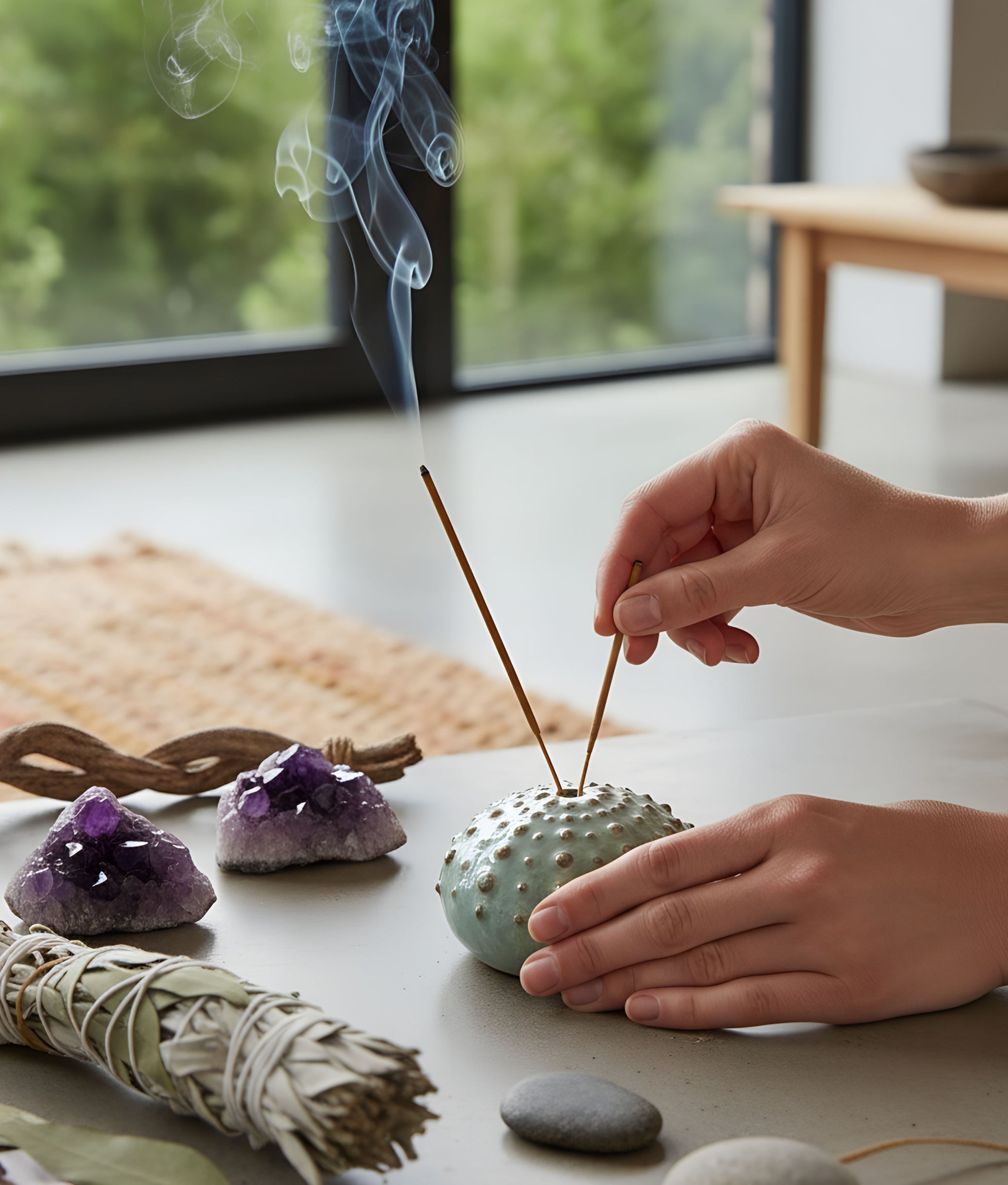 Sea Urchin Incense Holder Blue