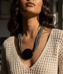 SLIDE STEEL Black Necklace T.S
