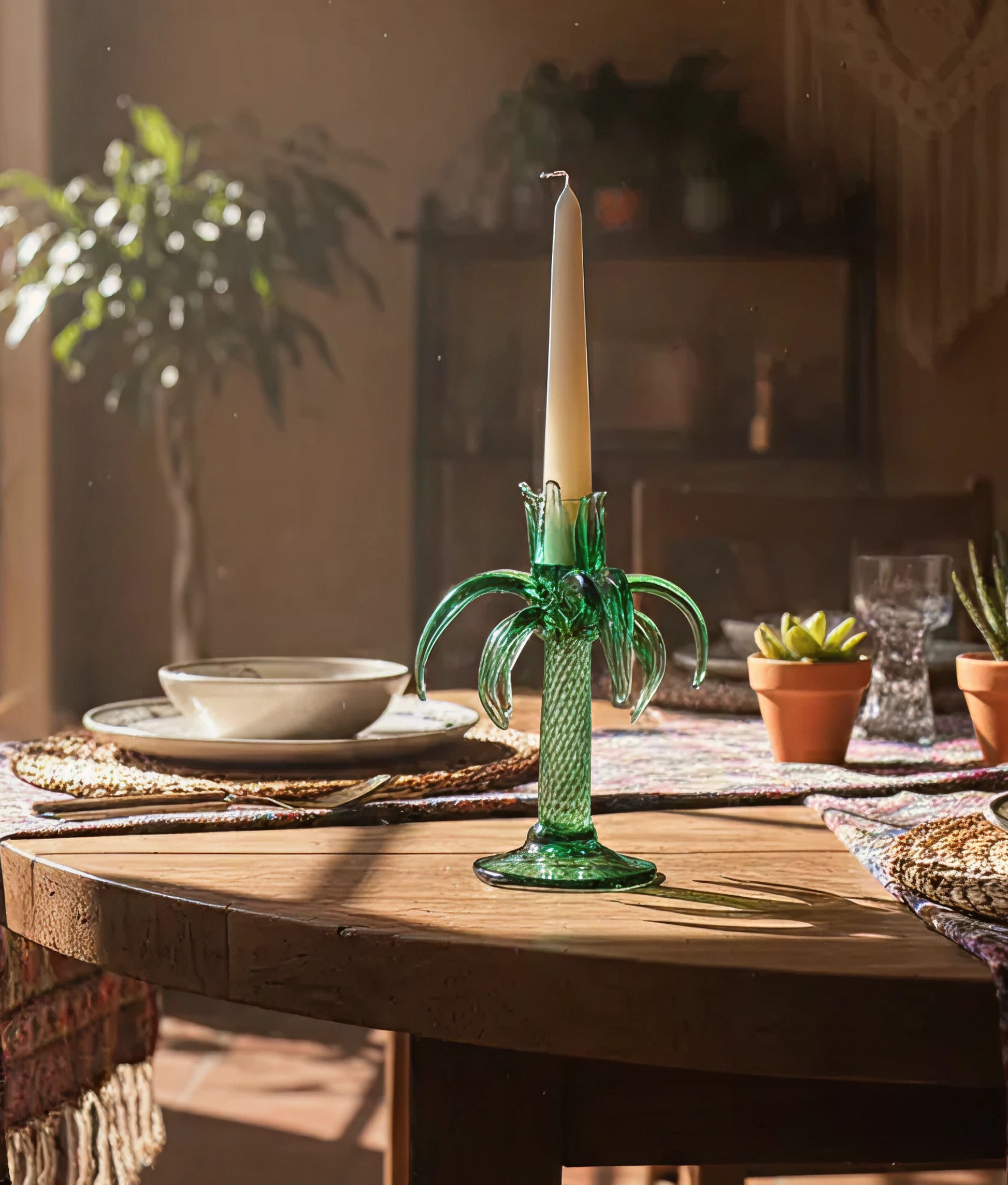 Small Palm Candle Stand Emerald