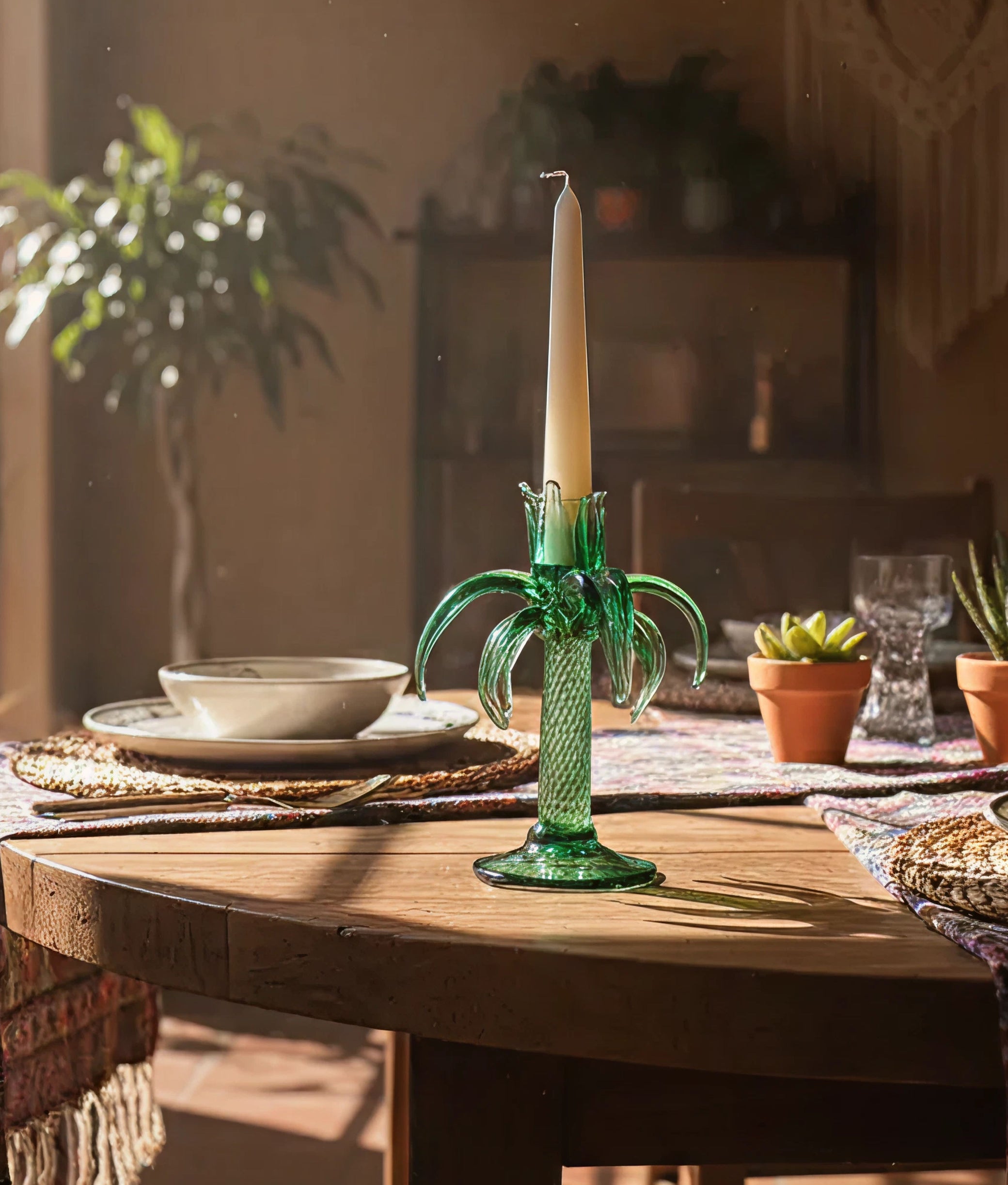 Small Palm Candle Stand Emerald