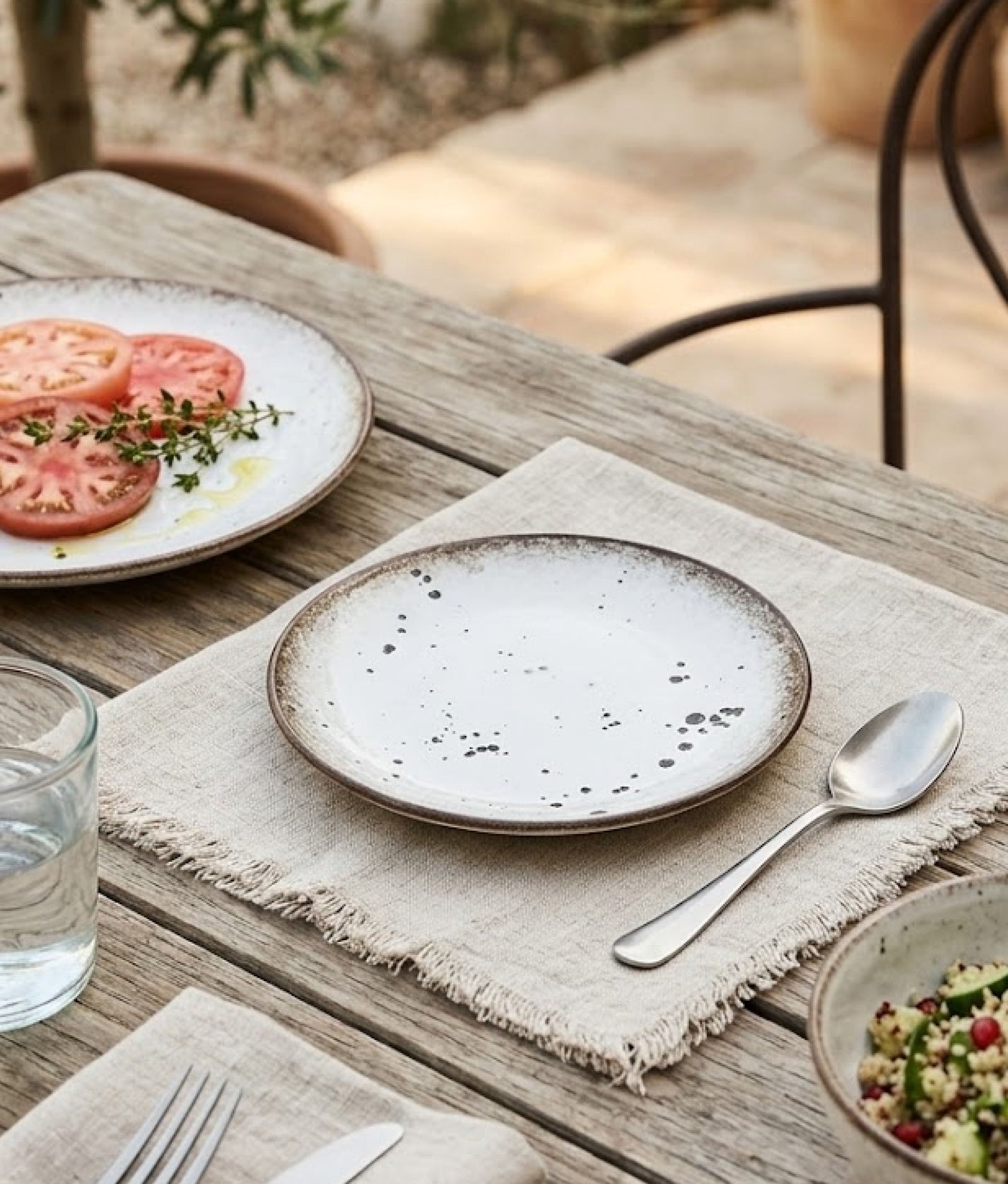 White Brown Stoneware Cake Plate