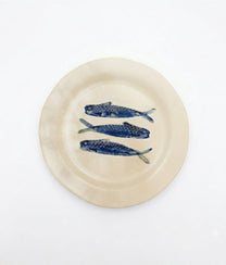 Blue Fishes Stoneware Dinner Plate