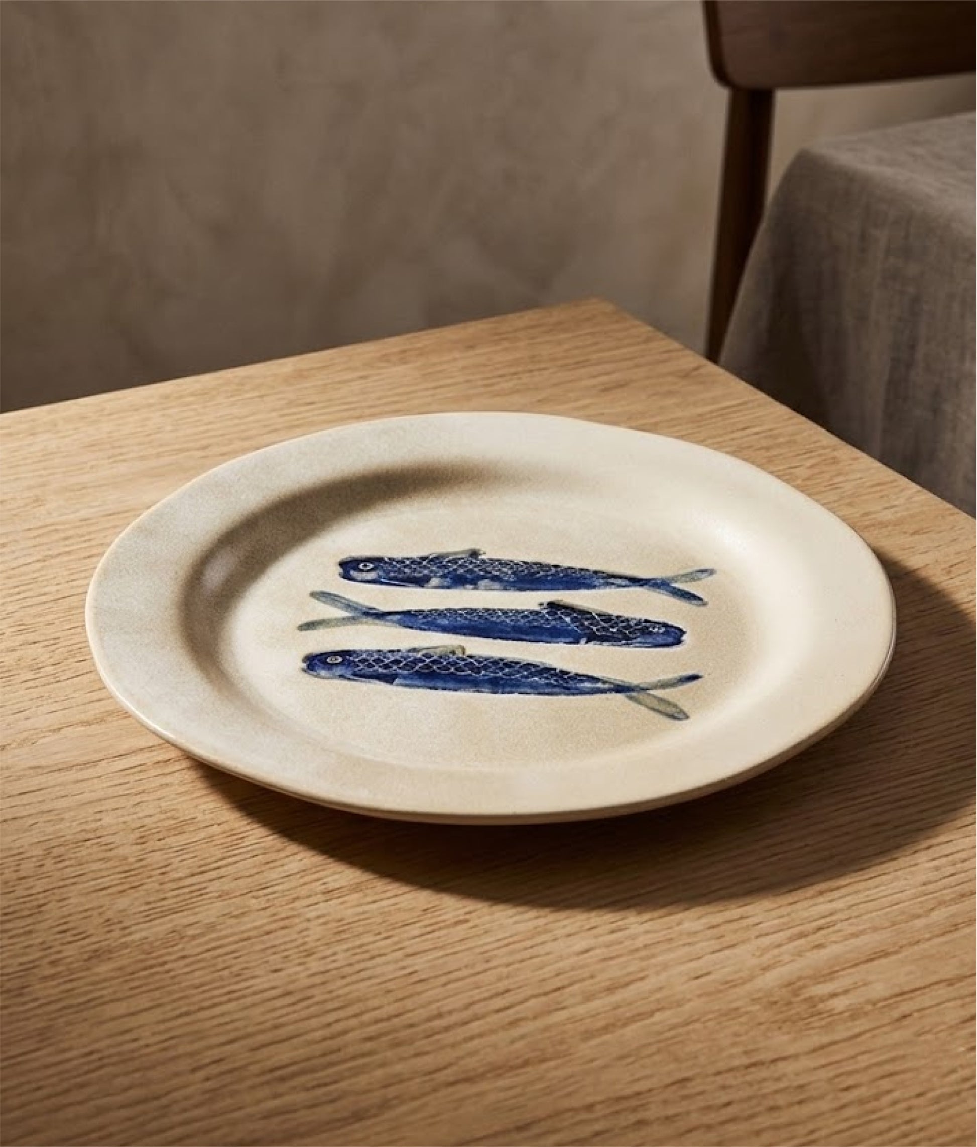 Blue Fishes Stoneware Dinner Plate