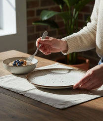 White Brown Stoneware Dinner Plate