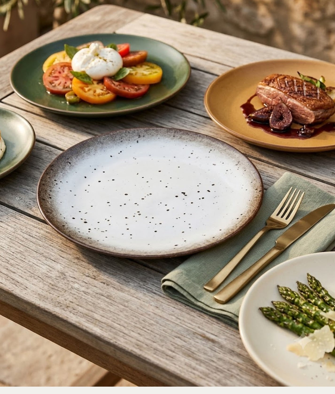 White Brown Stoneware Dinner Plate