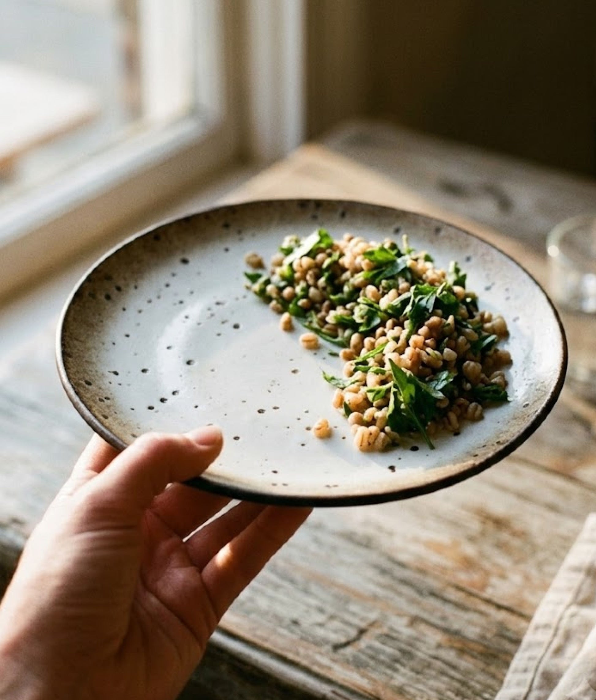 White Brown Stoneware Lunch Plate