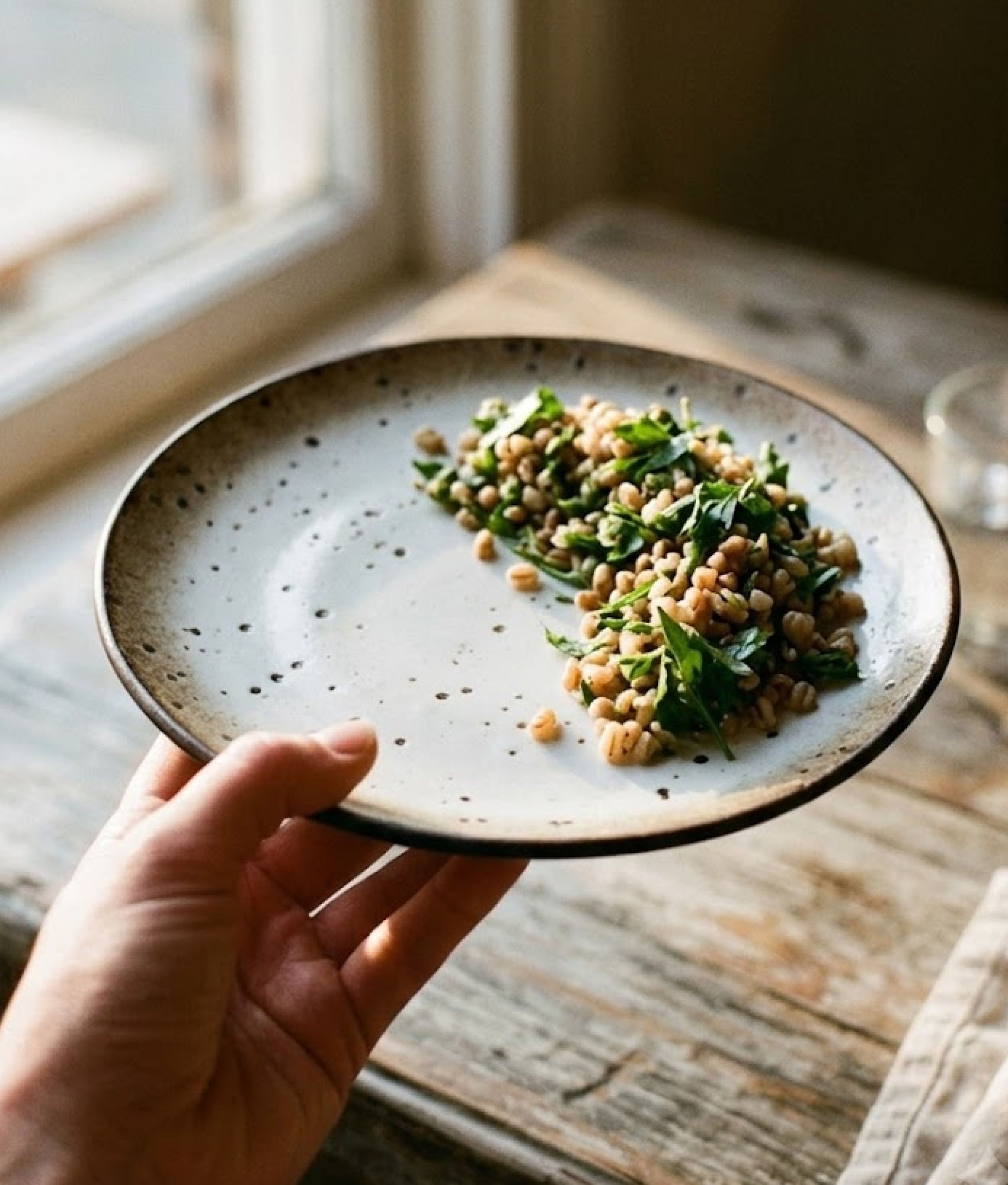 White Brown Stoneware Lunch Plate