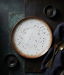 White Brown Stoneware Lunch Plate