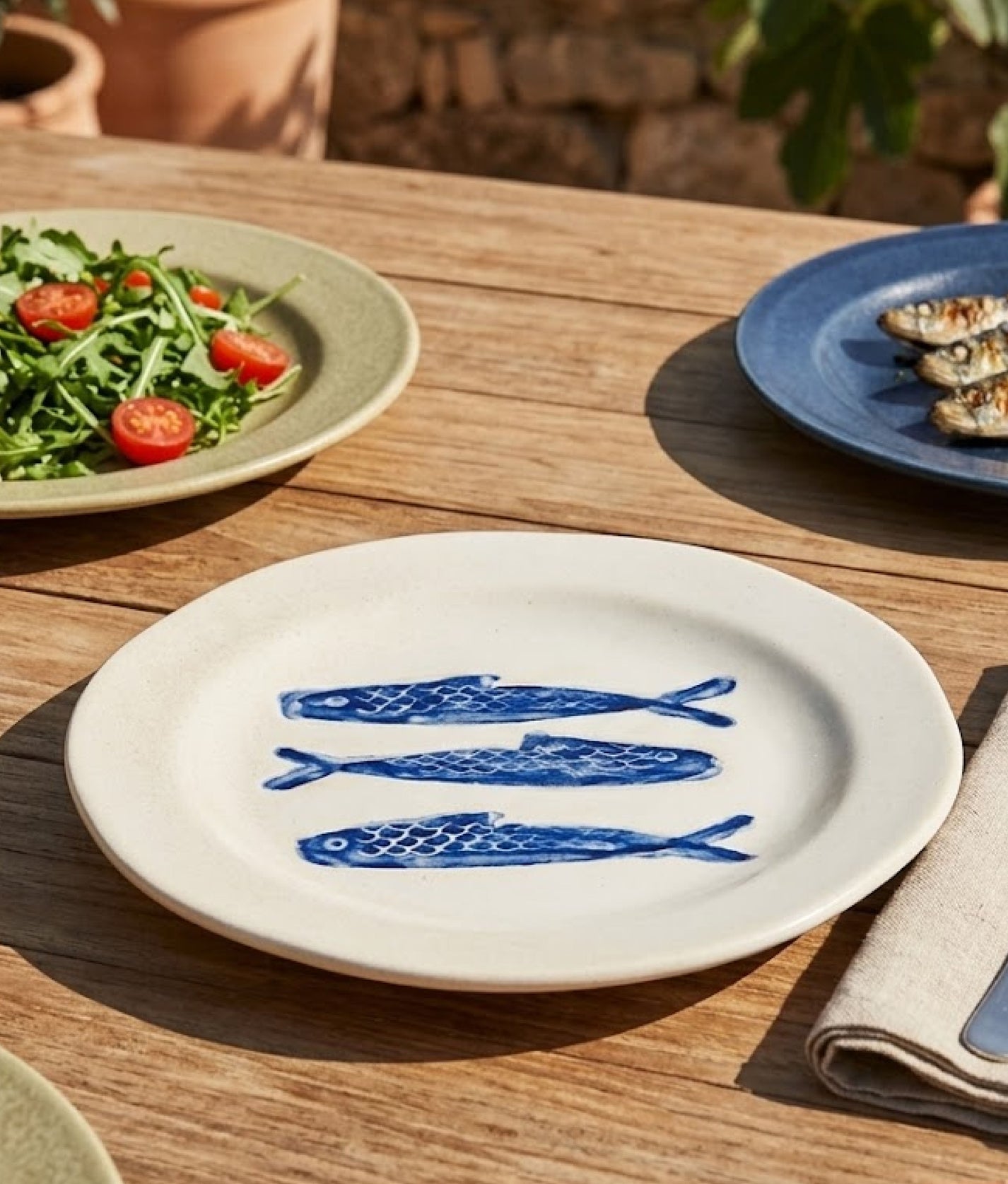 Blue Fishes Stoneware Lunch Plate