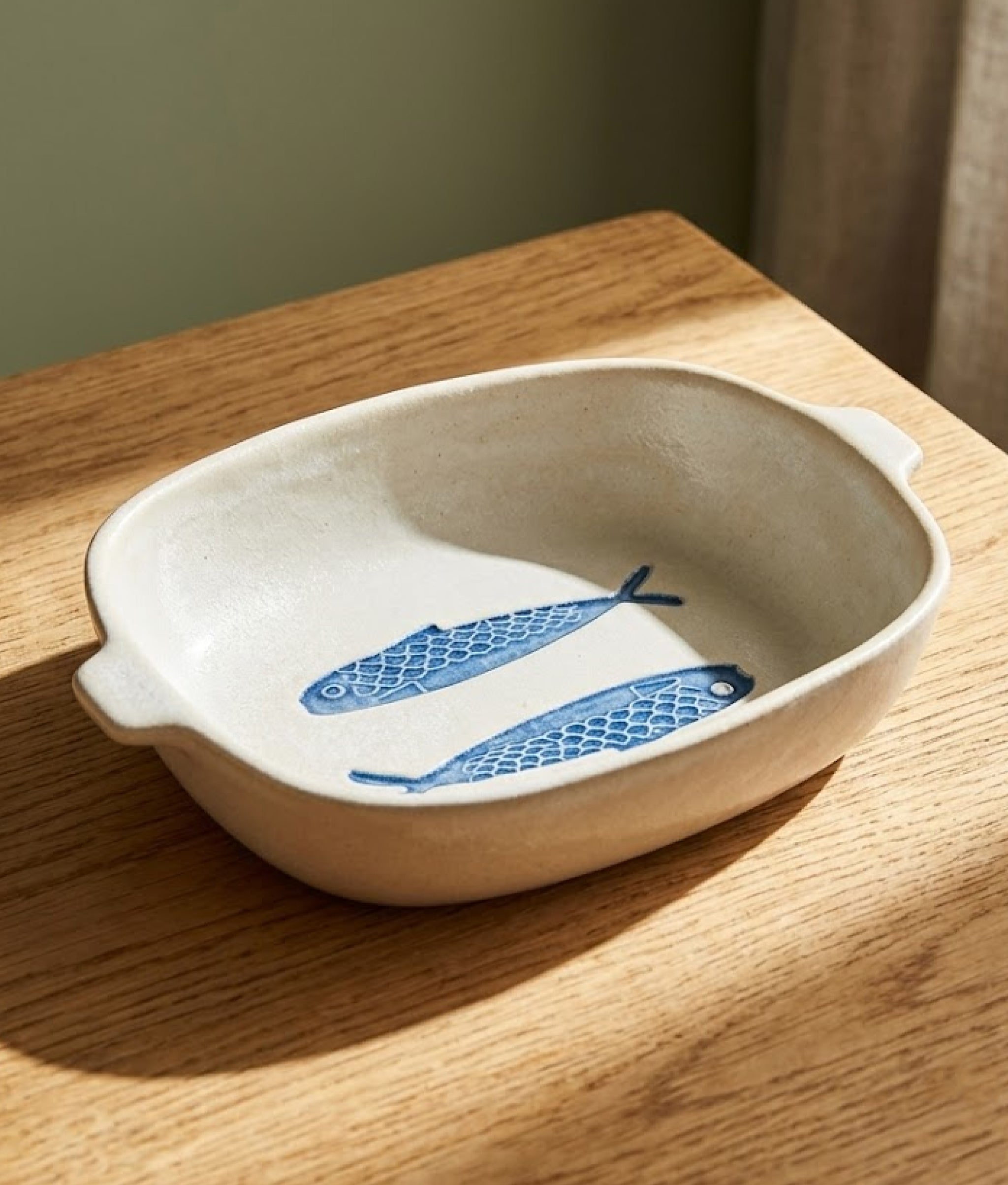 Blue Fishes Stoneware Oven Dish
