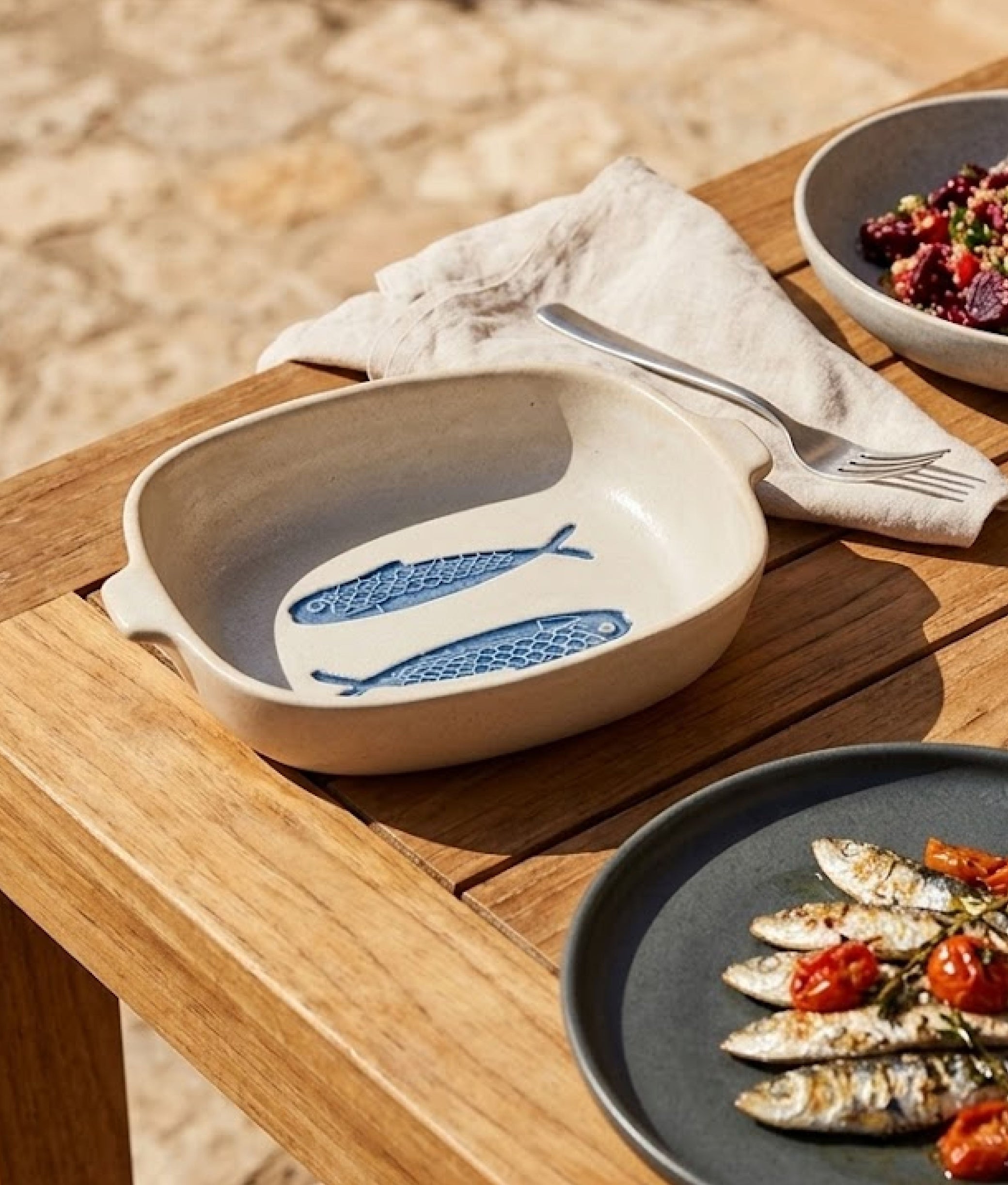 Blue Fishes Stoneware Oven Dish