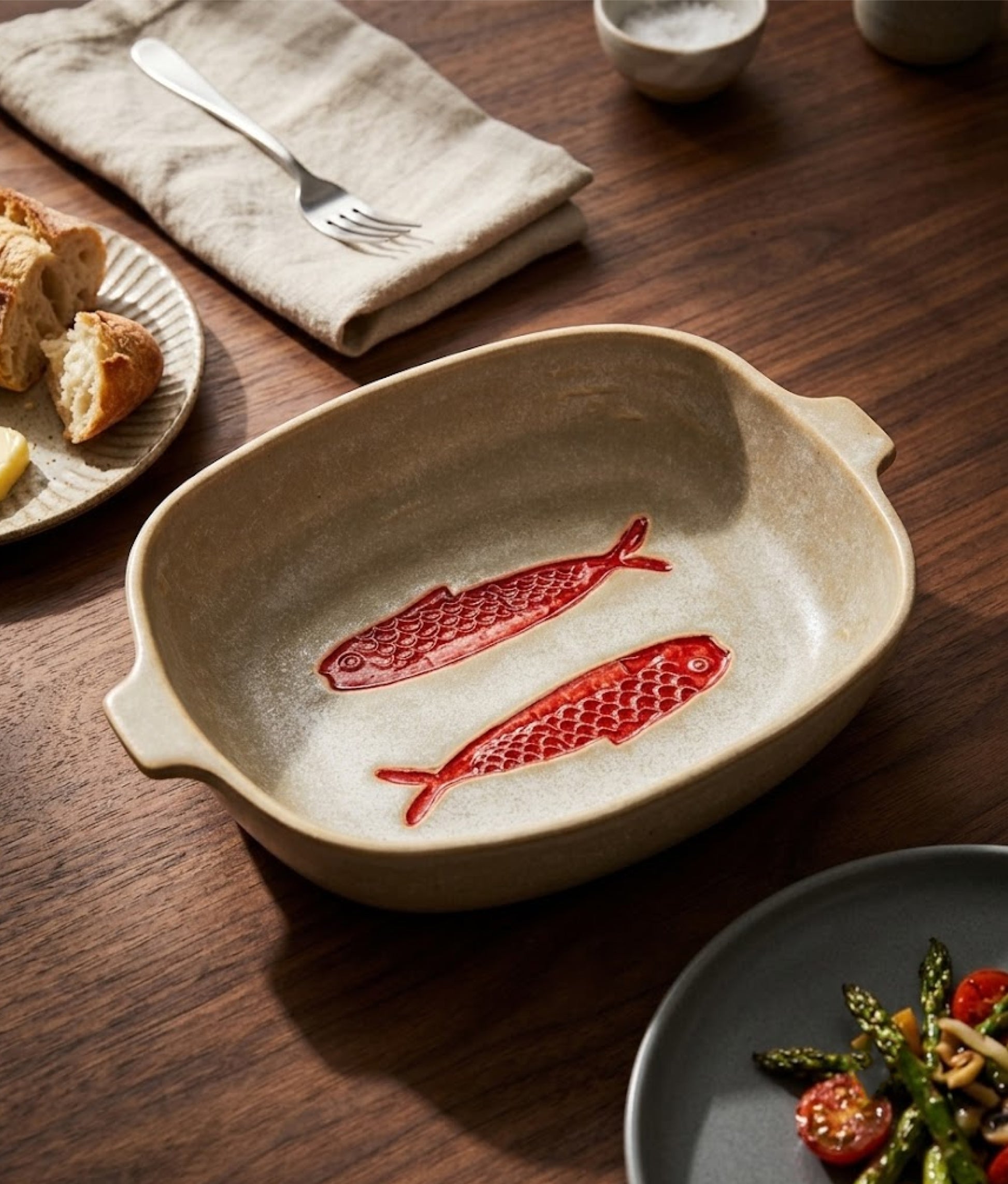 Red Fishes Stoneware Oven Dish