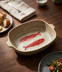 Red Fishes Stoneware Oven Dish